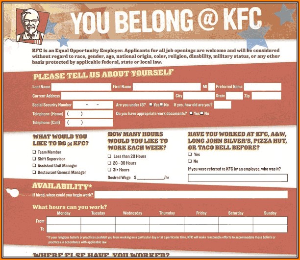 Kfc Job Application Online Form