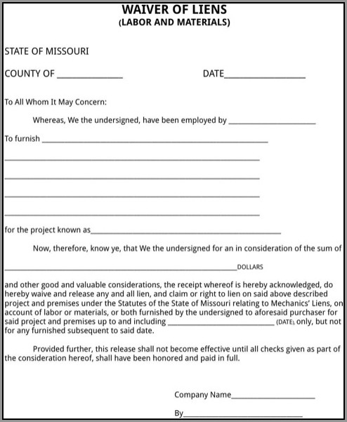 Lien Waiver Form Wisconsin