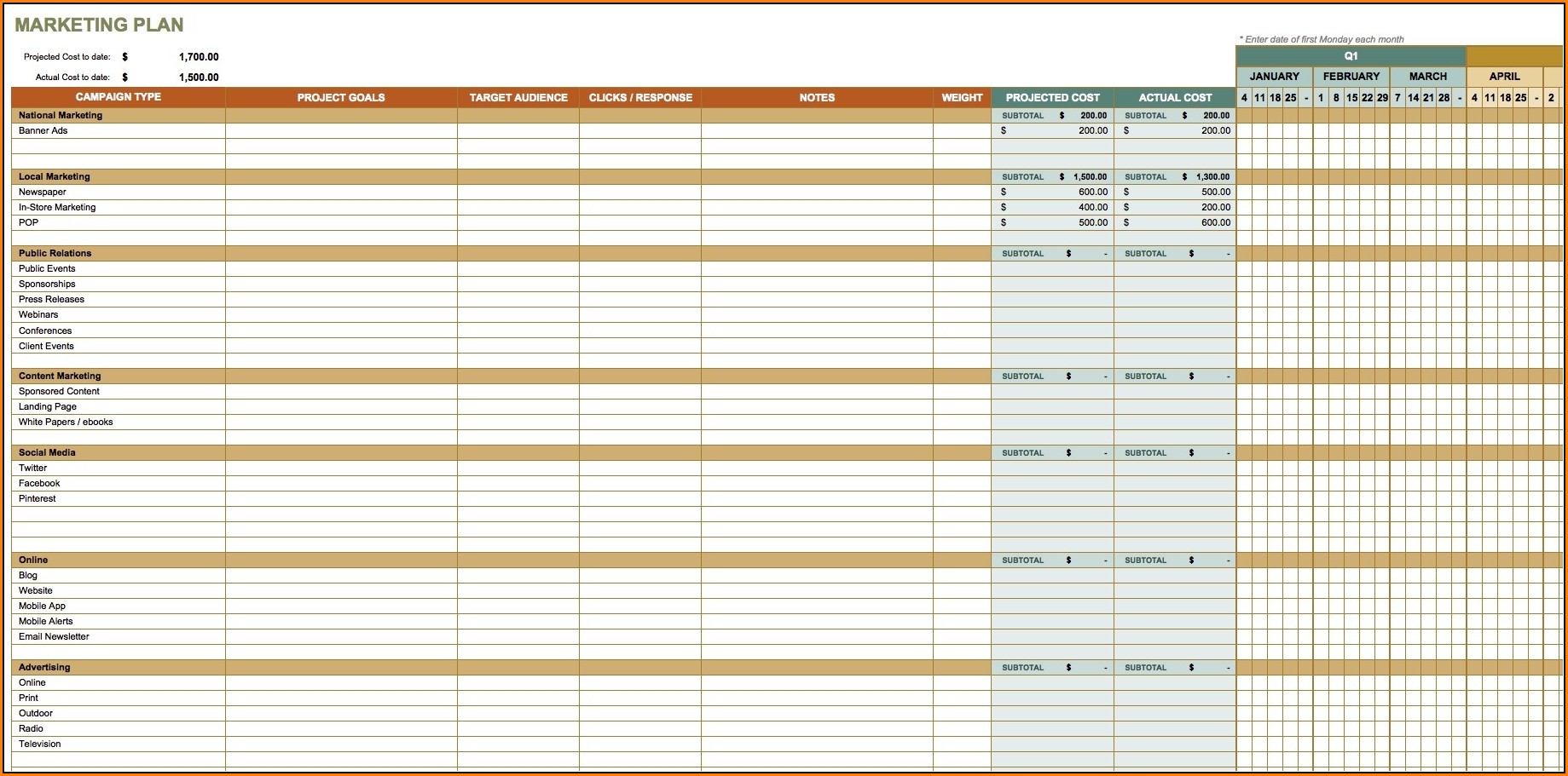 Marketing Plan Timeline Template Excel