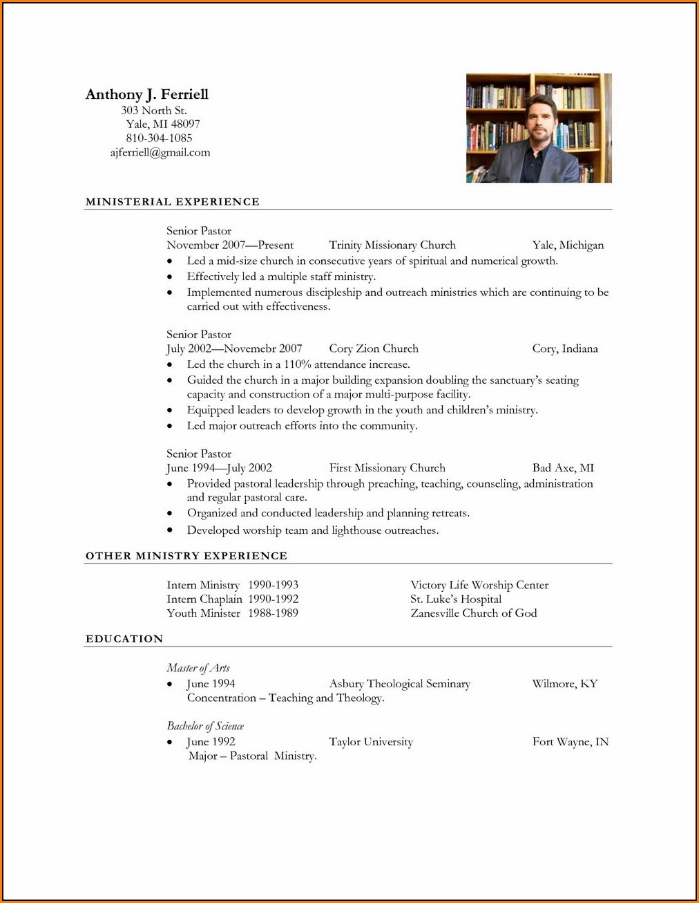 Ministry Resume Templates For Word