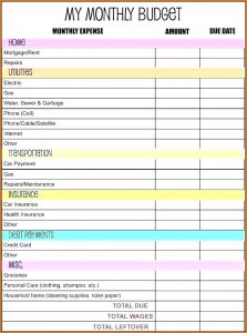 Monthly Household Budget Template Free Printable