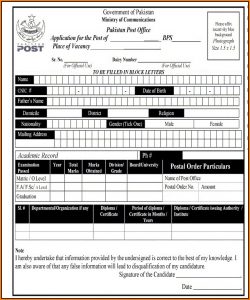 Pakistan Post Office Job Application Form