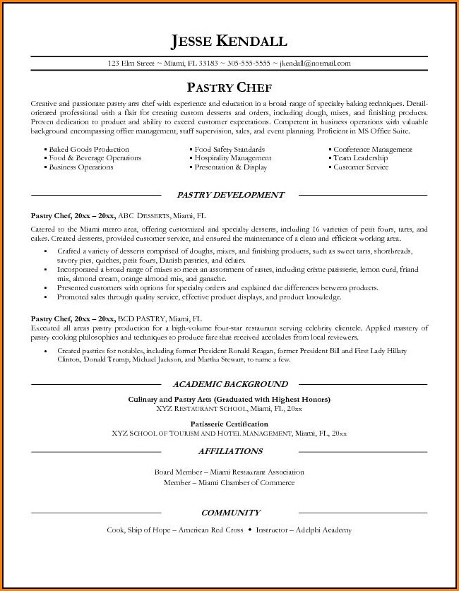 Pastry Chef Resume Template