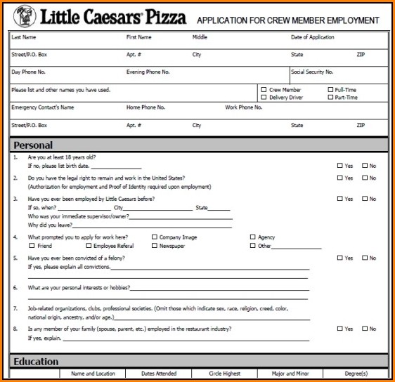 Payless Job Application Print Out