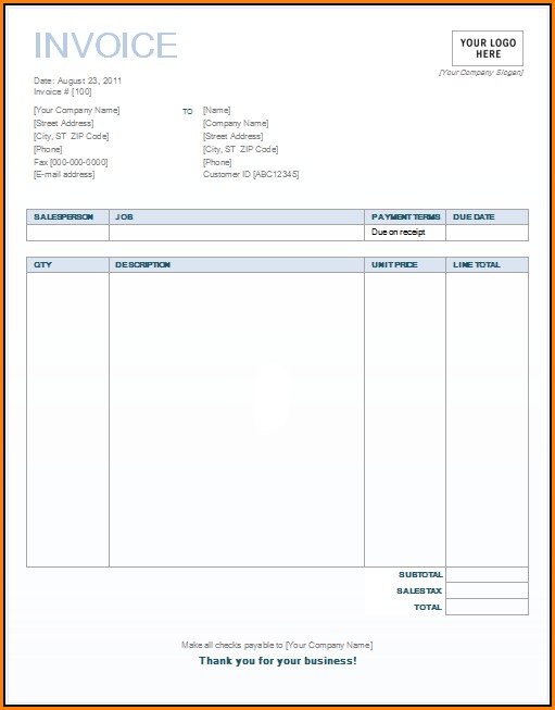 Printable Blank Invoice Template Uk