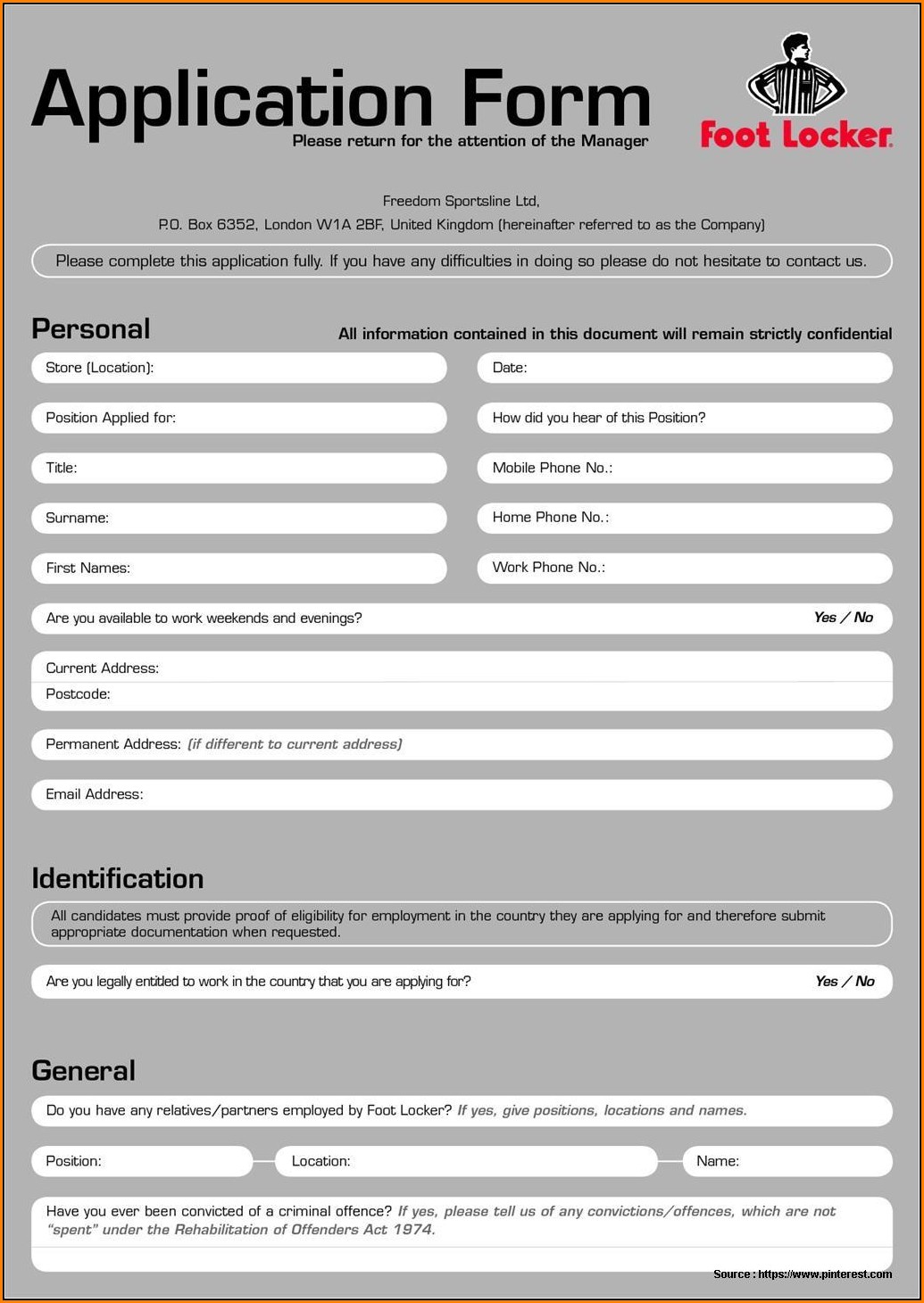Printable Job Application Forms Uk