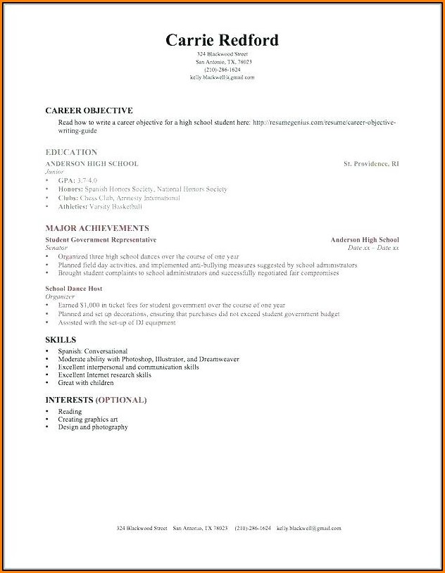 Resume Builder For Highschool Students With No Work Experience
