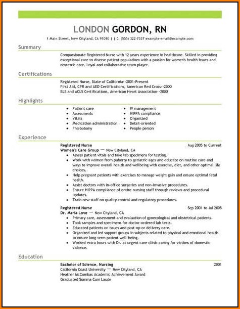 Resume For Registered Nurse