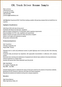 Resume For Truck Driver Position