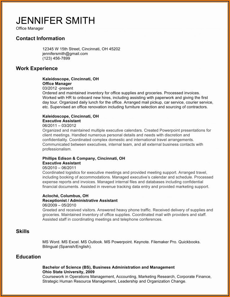 Resume Template For Executive Assistant