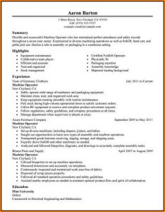 Resume Template For Machine Operator