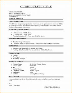 Resume Template For Teachers In India