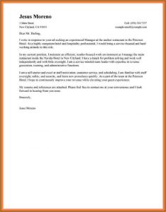 Sample Application Letter For Hotel And Restaurant Management