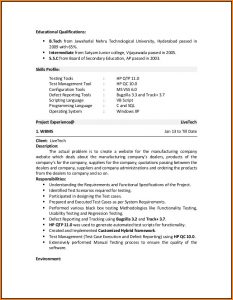 Sample Resume For Software Tester Fresher