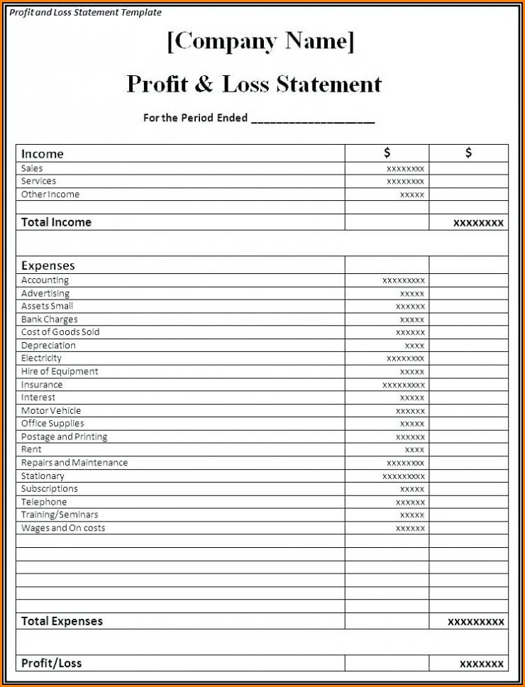 Simple Profit And Loss Template Excel