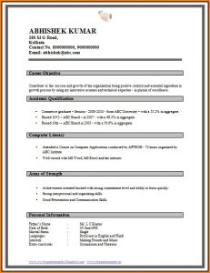 Simple Resume Format For Freshers Free Download