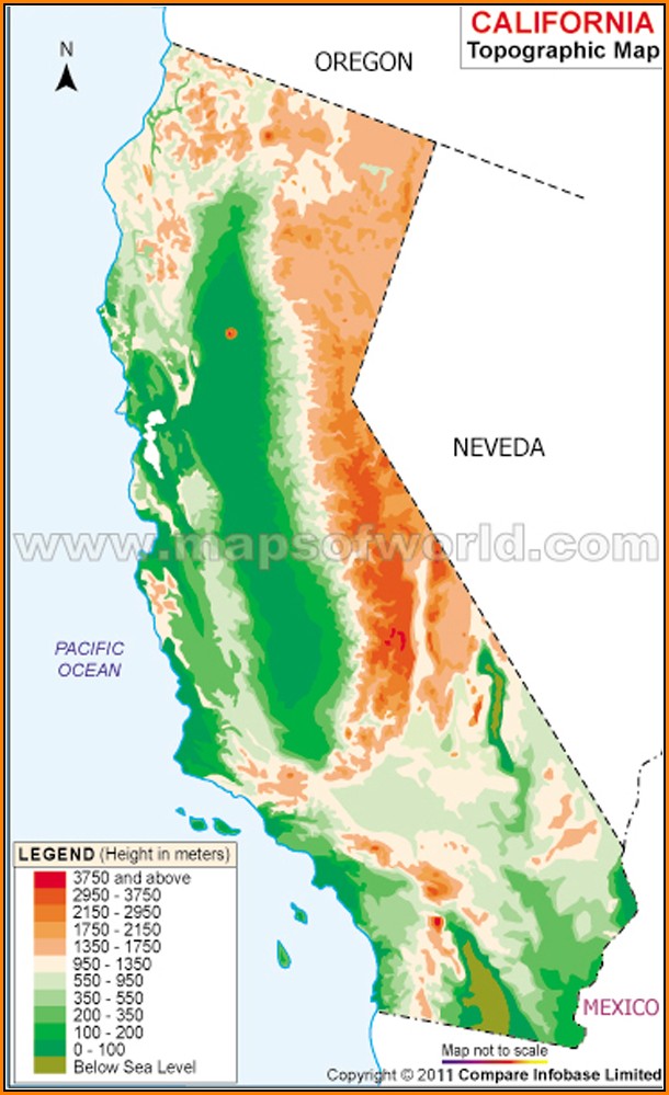 Topographical Map Of California