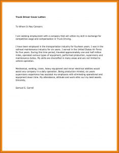 Truck Driver Job Application Letter