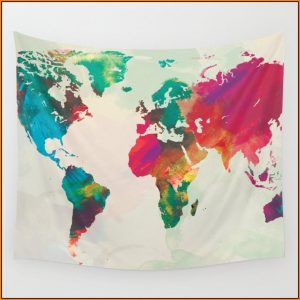 Watercolor World Map Tapestry