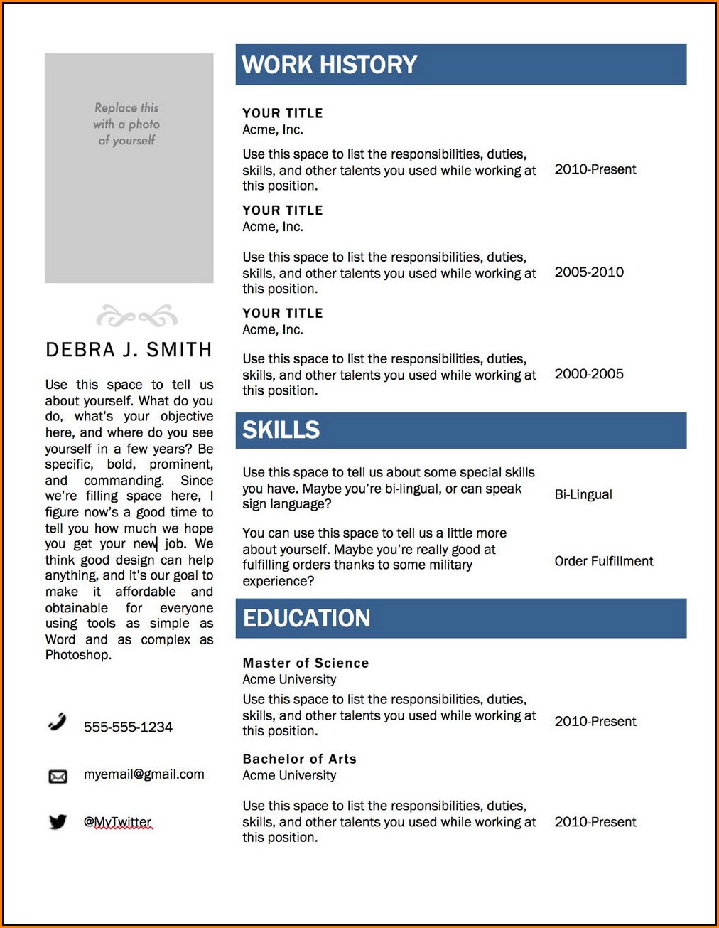 Word Templates For Resumes