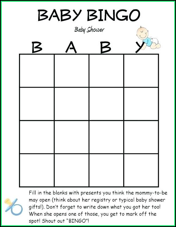 Baby Shower Bingo Template Blank