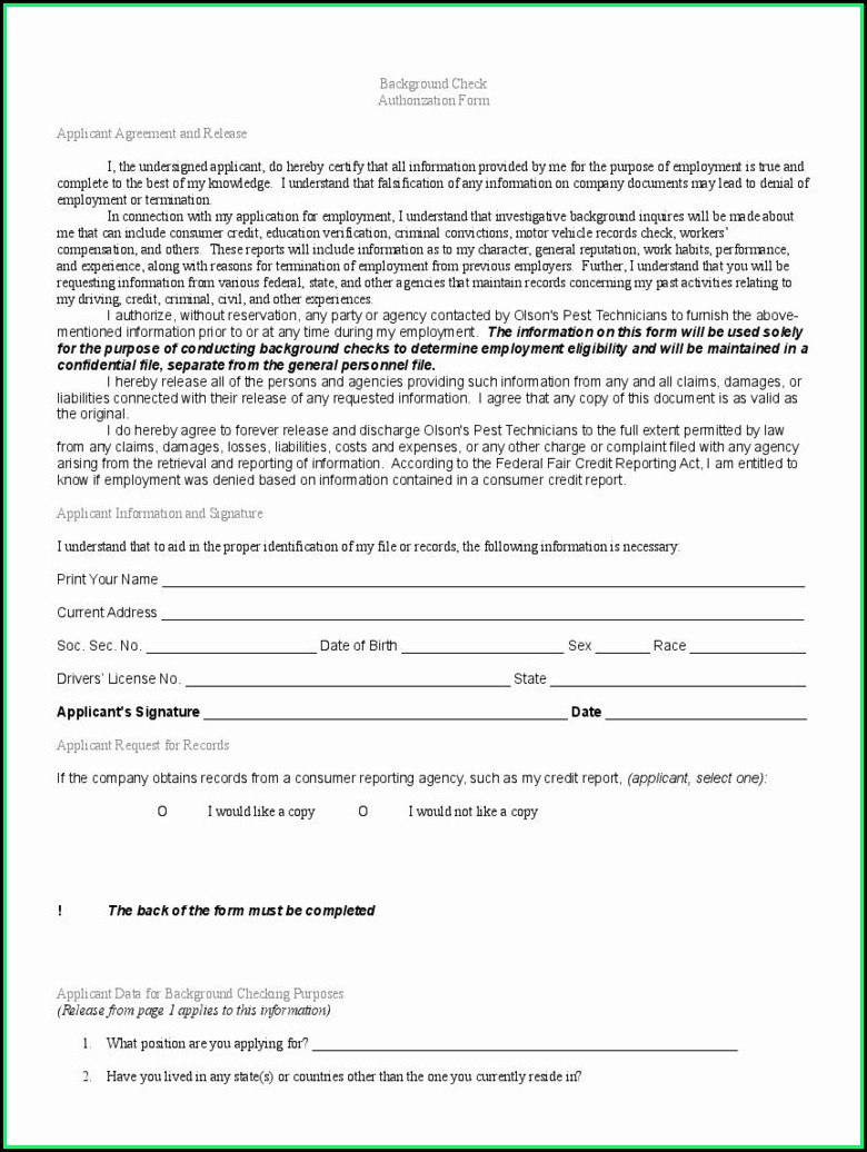Background Check Form Template Free