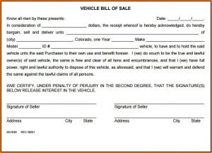Free Bill Of Sale Template Colorado
