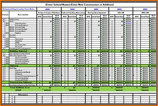 Free Construction Cost Estimate Excel Template