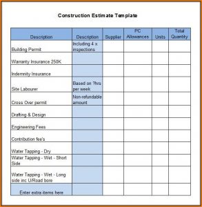 Free Construction Estimate Template Excel