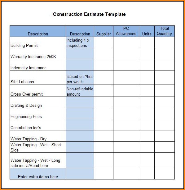 Free Construction Estimate Template Excel