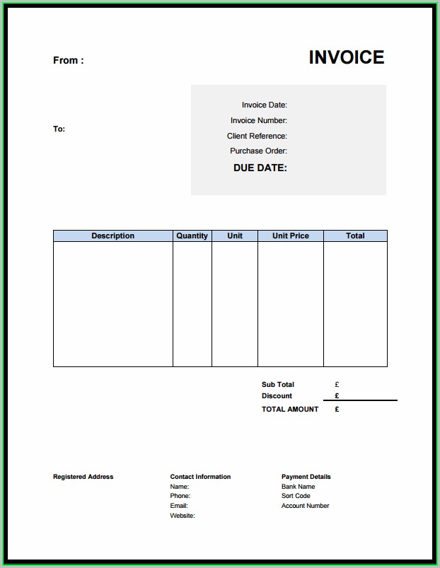 Free Invoice Template Excel Uk