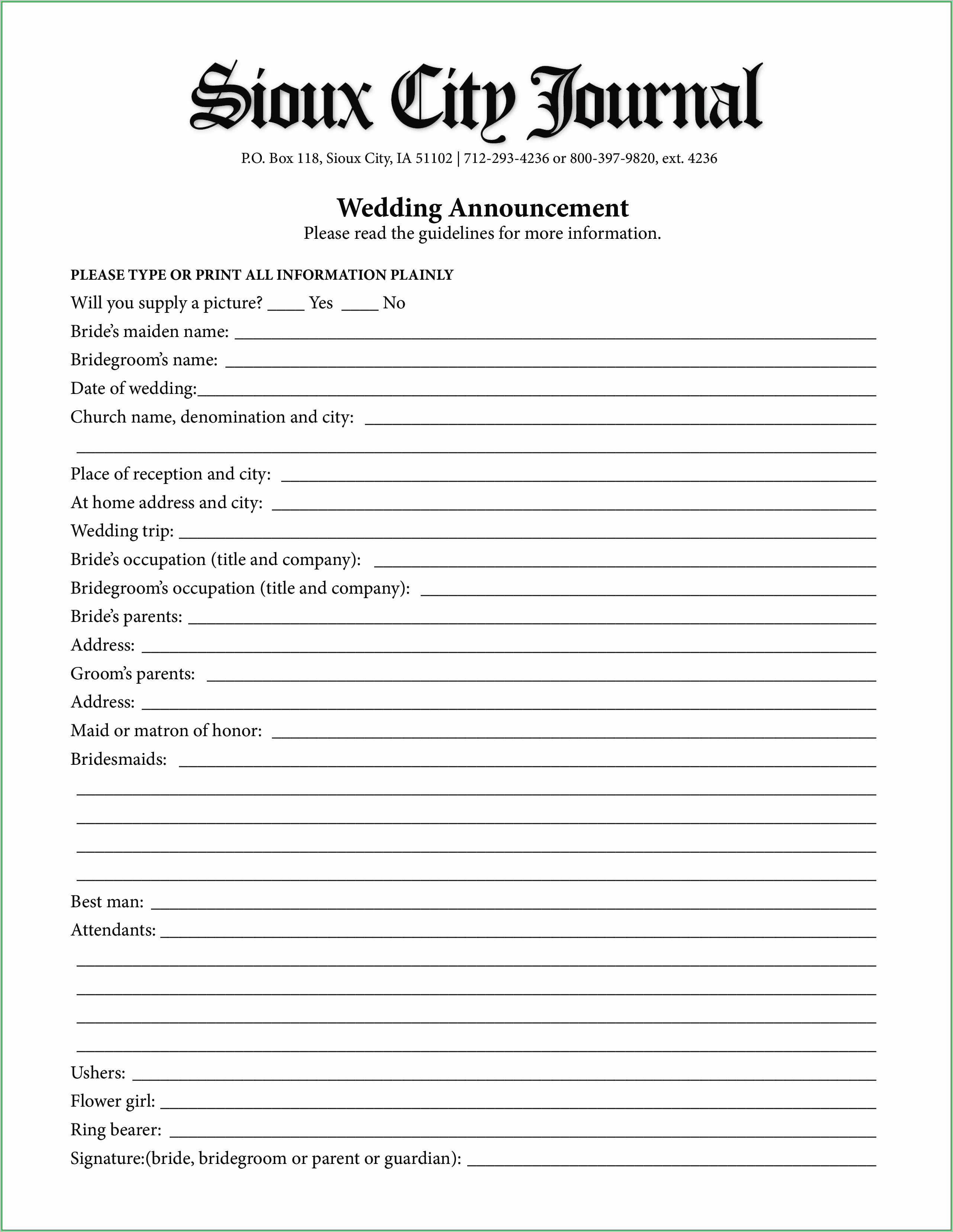 Free Printable Wedding Announcement Templates