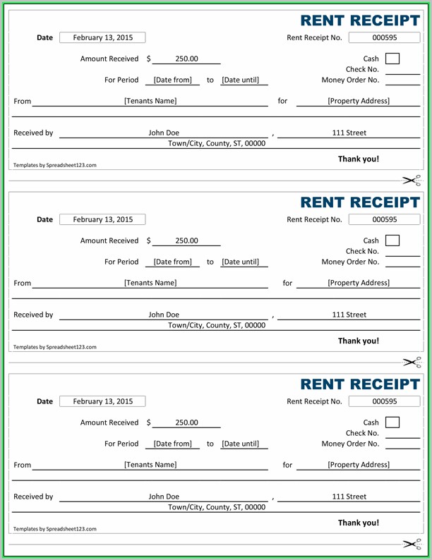 Free Rent Receipt Template Excel