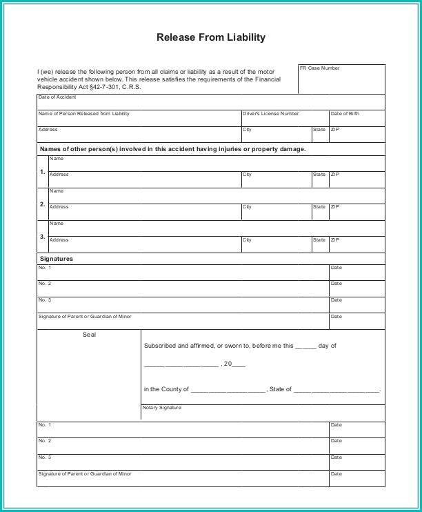 Release Of Liability Form Car Sale Template