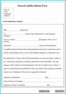 Release Of Liability Form Template