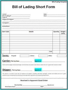 Short Form Bill Of Lading