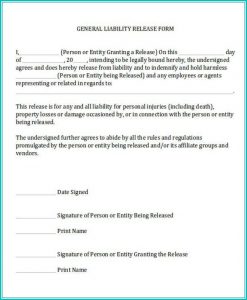 Simple Release Of Liability Form Template