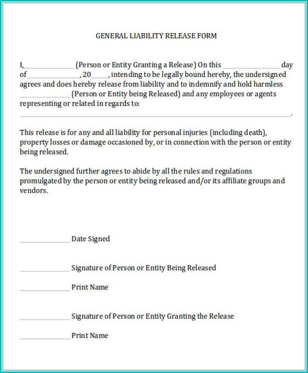 Simple Release Of Liability Form Template