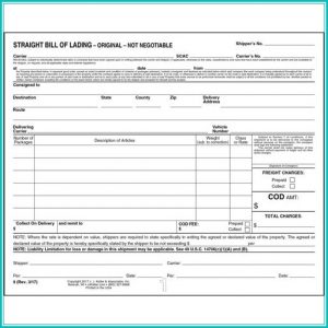 Straight Bill Of Lading Short Form