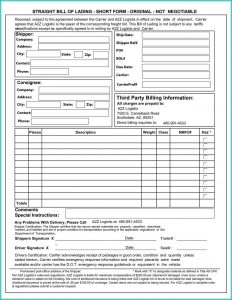 Straight Bill Of Lading Short Form Sample
