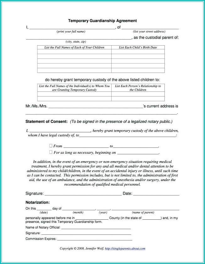 Temporary Guardianship Form For School Enrollment Texas
