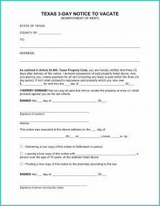 Texas 3 Day Notice To Vacate Form