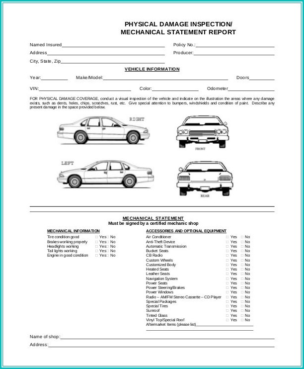 Vehicle Damage Inspection Form Template