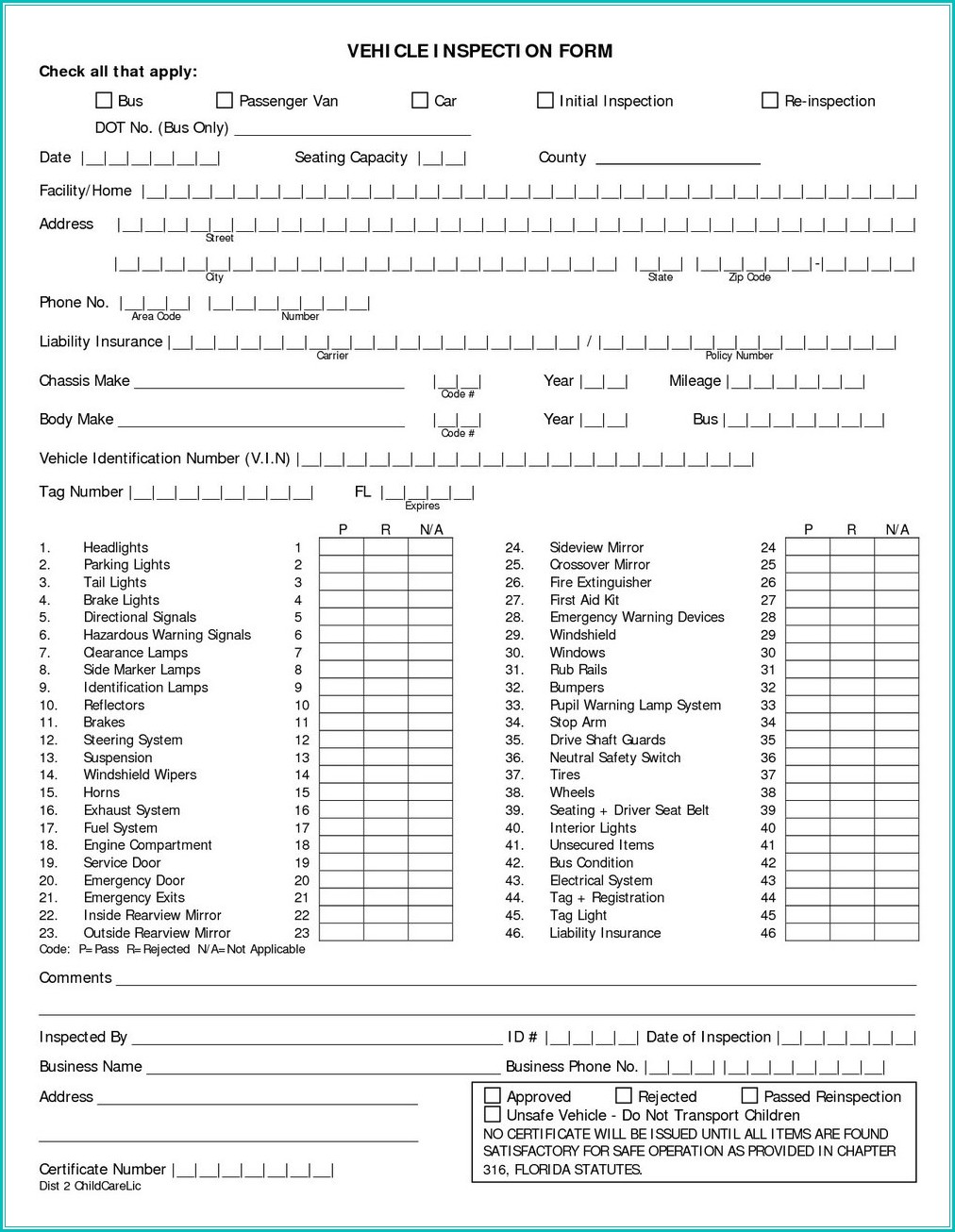 Vehicle Inspection Form Template Download