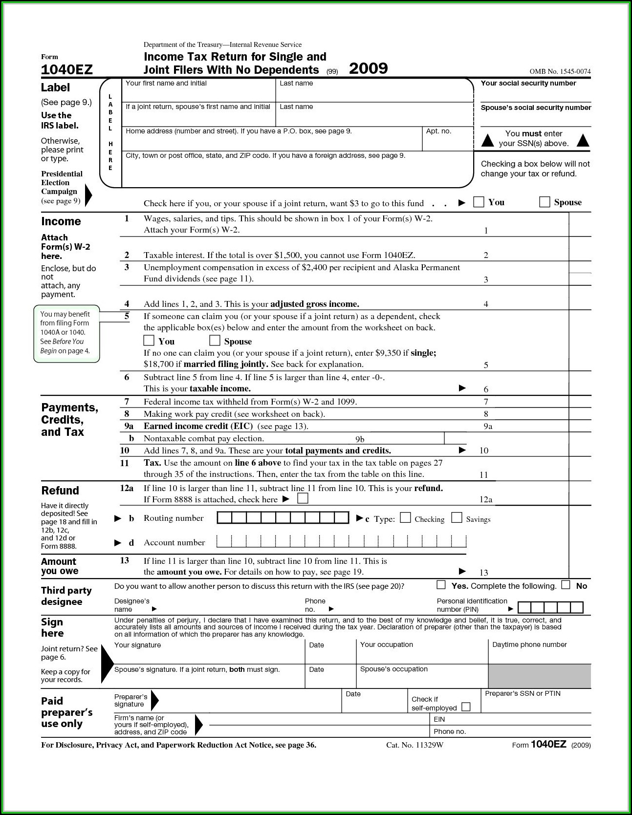 1040ez Tax Form Definition