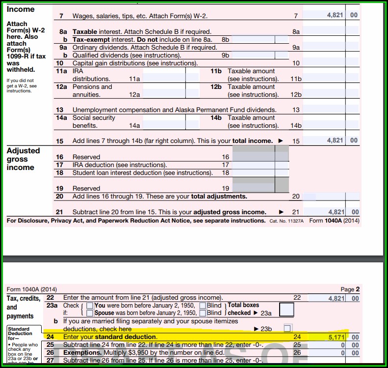 2014 Form 1040a