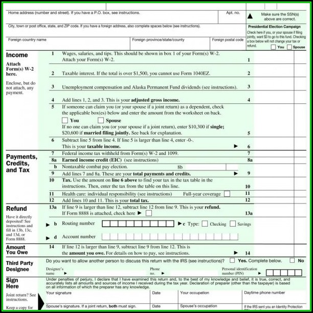 2016 Income Tax Forms 1040ez