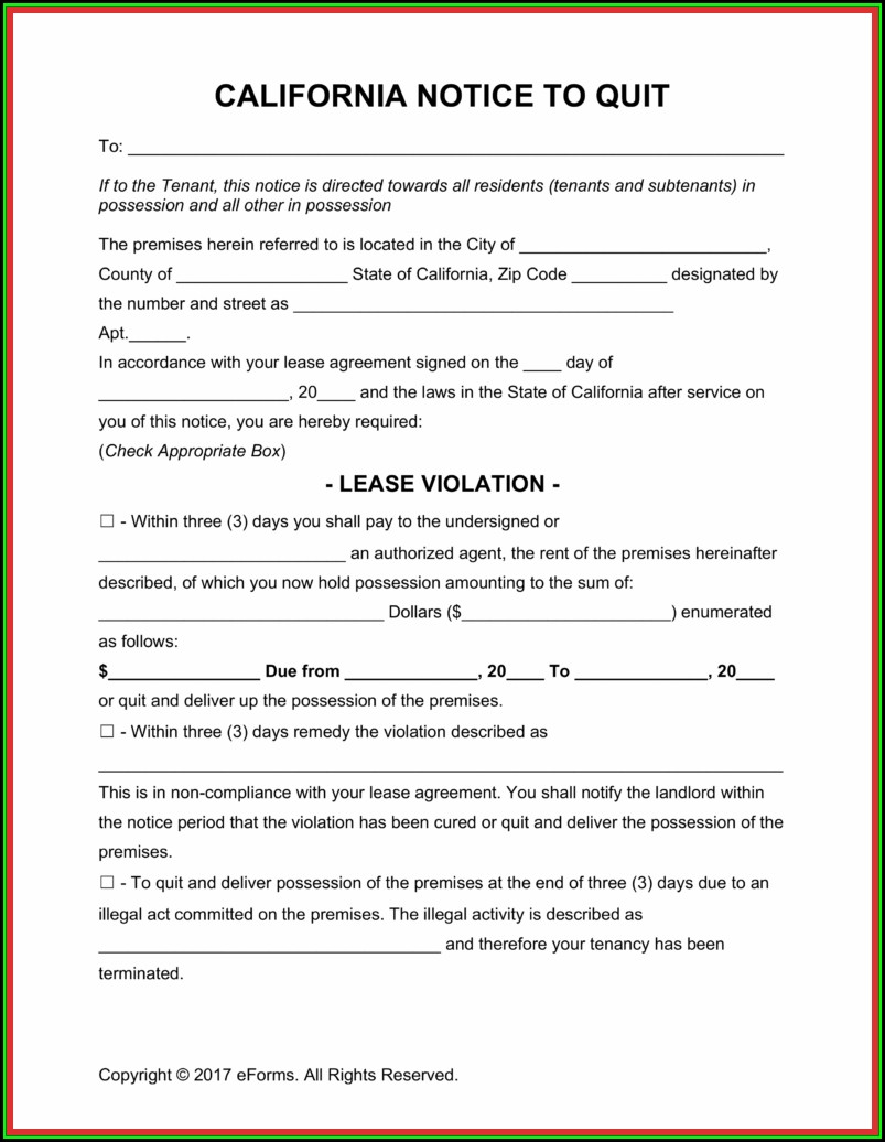 30 Day Eviction Notice Form California