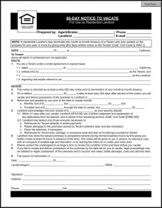 60 Day Eviction Notice California Form Free