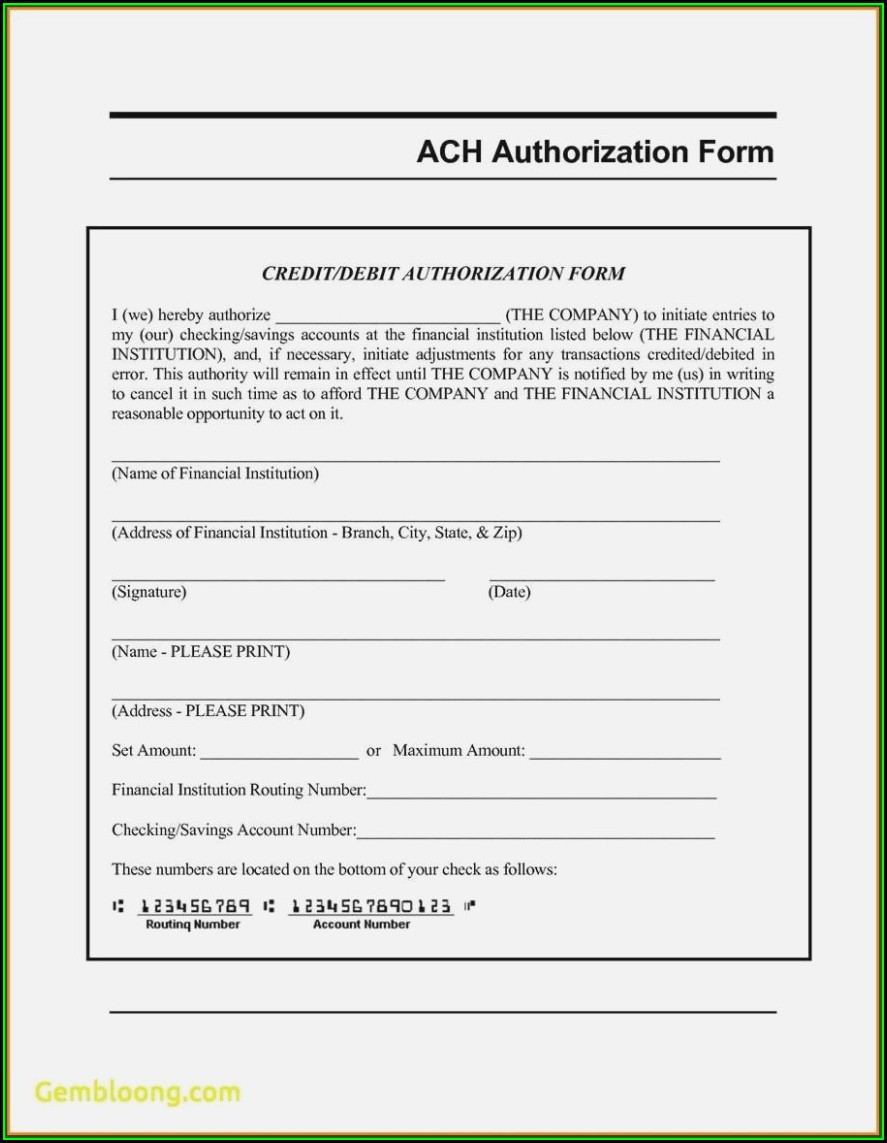 Ach Deposit Authorization Form
